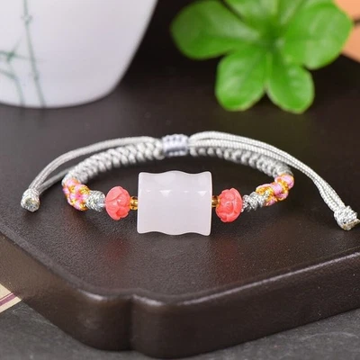 Натуральный белый нефрит Slub ручной цепи ручной шерсти Vajra узел регулируемый белый/синий - Изображение 1 из 4