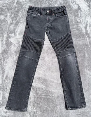 True Religion Jeans Boys 12 Black Geno Relaxed Slim Moto Biker Faded Kids Denim - Image 1 of 4