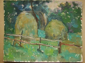 Ukrainian Soviet Oil Painting Landscape Nature summer haycock - Picture 1 of 3