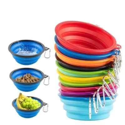Portable Pet Dog Bowl Foldable Food Water Bowl Dish Travel Collapsible 8 Colors - Image 1 of 4