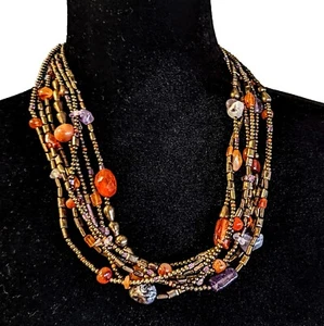 Chicos Perlen Glas & Stein Multi Strang Lagenlook Verstellbar Halskette & Ohrringe - Bild 1 von 9