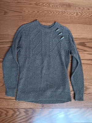 Suéter tejido con cable tallado con volantes, para mujer mediano, marrón claro con 3 botones Foto 1 de 4