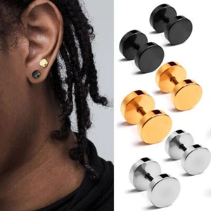 Round Stud Earrings Stainless Steel Fake Cheater Ear Plugs Gauge for Women Men - Picture 1 of 14