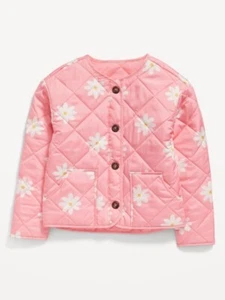 NWT - Old Navy Collarless Quilted Printed Button-Front Jacket for Girls - Size L - Picture 1 of 14