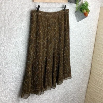 Falda midi de seda vintage Y2K estampado de desplazamiento longitud del té talla 10 años 90 Anne Klein Foto 1 de 4