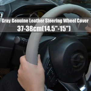 Gray 15" Steering Wheel Cover Genuine Leather for Ford F150 F250 F350 Super Duty - Picture 1 of 12