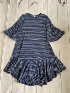 LulaRoe Maurine Dress Womens Size XS Striped Bell Sleeve Dress High Low BOHO NEW - Photo 1/6