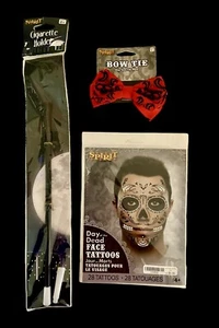 Menge DREI Geist Halloween Neuheiten - Fliege, Gesicht Tattoos, Zigarettenhalter - Bild 1 von 2