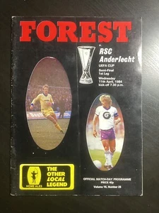 1983-84 Nottingham Forest v Anderlecht UEFA Cup Semi Final Football Programme - Picture 1 of 2