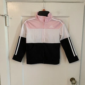 Adidas Girls Size 7 Track Jacket - Full Zipper Pink, White, Black Colorblock - Picture 1 of 10