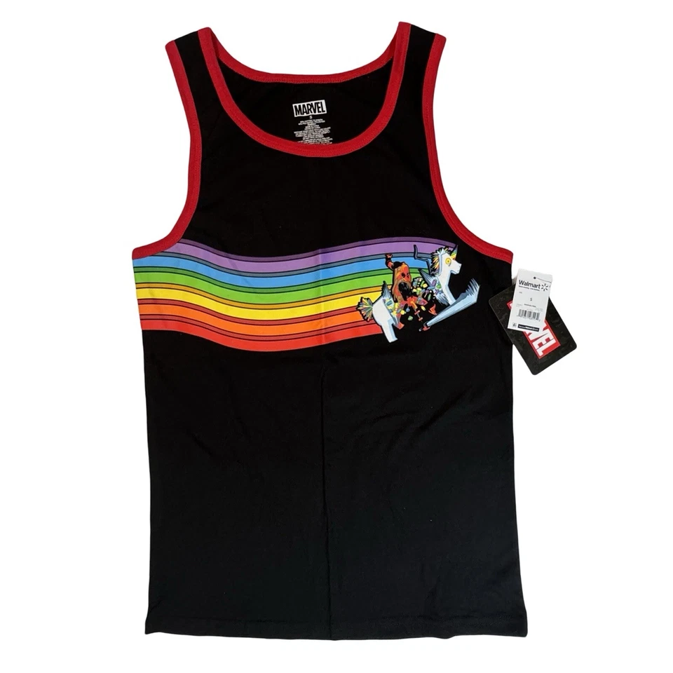 MARVEL Deadpool Rainbow Pride Unicorn Tank Top Mens Small Black Graphics