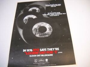 BTO Bachman Turner Overdrive are LOOKING OUT FOR #1 1976 Promo Poster Ad