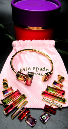 Set orecchini bracciale cristallo baguette arcobaleno KATE SPADE in scatola originale!