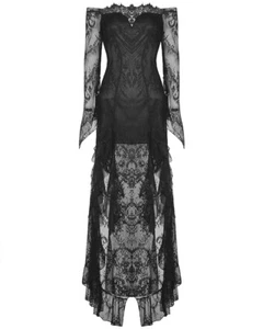 Dark In Love Gothic Mermaid Maxi Dress Long Black Lace Vampire Steampunk Evening - Picture 1 of 11