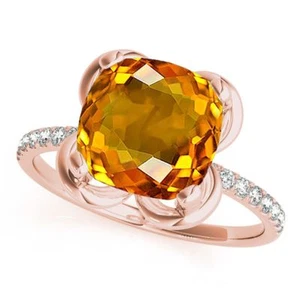 2.30 Ct. Ttw Diamond And Cushion Cut Citrine Ring In 10K Gold - Picture 1 of 10