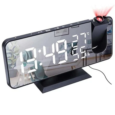 Wecker Mit Digitalem Projektor Radio Temperatur Feuchtigkeit Spiegel USB Dimmer - Bild 1 von 4