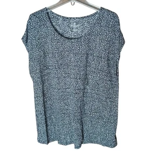 Liz Claiborne Women 1x Black & White Animal Print Tiered Knit Cap Sleeve T-shirt - Picture 1 of 3