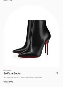 Christian Louboutin So Kate 100 Black Leather Ankle Boots 37.5 AUTH - Picture 1 of 2