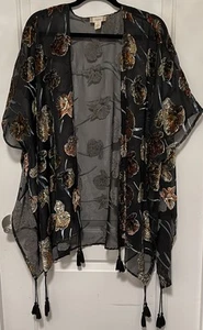 Japna Kimono Womens Large Sheer Black Velvet Burnout Boho Festival Floral - Picture 1 of 10