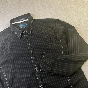 Roar Signature Button Down Mens XL Black Pin Stripe Long Sleeve Western Shirt - Picture 1 of 12