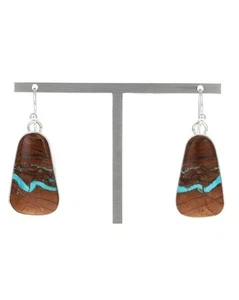 Natural Royston Ribbon Turquoise Earrings By Navajo Artist Angela Martin - Picture 1 of 2