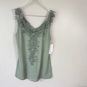 Soft Surroundings Tank Top Burnout Washed Embroidered Boho Artsy L Green New - Bild 1 von 6