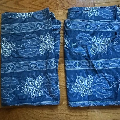 2 RALPH LAUREN BIARRITZ Pillow Shams Covers Blue Antique White Floral Cotton set - Image 1 of 4