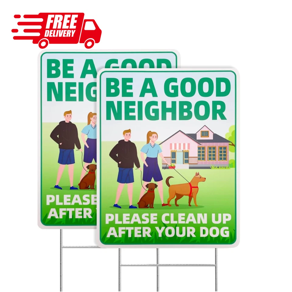 2 PIEZAS Limpieza después de que tu perro firme 12x9 pulgadas con estacas patio césped caca recordatorio Foto 1 de 4