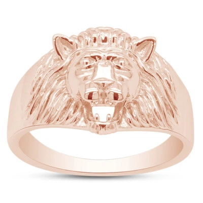 Lion Head Ring Mens Engagement Wedding Band Ring 14K Solid Rose Gold - Image 1 of 4