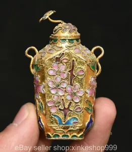 2.4" Old Chinese dynasty Copper cloisonne Gilt bird Flower snuff bottle - Picture 1 of 6