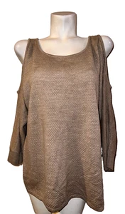 NEW YORK & COMPANY Sweater Size L Brown Cold Shoulder Knit Top Pullover NWT - Picture 1 of 5
