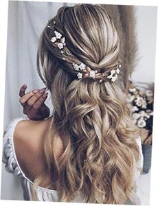 Bride Flower Wedding Hair Vine Leaf Hair Piece Pearl Bridal Headpiece Silver - Picture 1 of 8