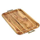 Acacia Wood Rectangle Tray with Gold Color Handles One Size