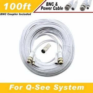 WHITE PREMIUM 100FT BNC CABLES FOR QSEE QT5716, QT5682, QT5680, QT228, QT 5440 - Picture 1 of 11