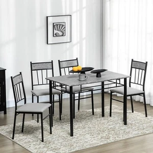 Modern Dining Table and Chairs Set 4 Chairs Space Saving Grey Marble Effect Set - Picture 1 of 12