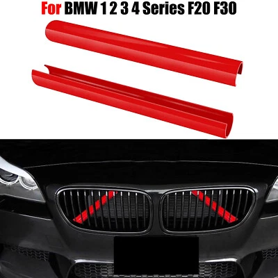 2X For BMW 1 2 3 4 Series F20 F30 Red Car Front V Brace Grill Trim Strips Cover - Image 1 of 4