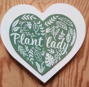 Plant Lady Garden Heart shaped Sign Green & white with floral Font - Picture 1 of 7