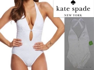 KATE SPADE White Embroidered "Half Moon Bay" One piece swimsuit Size S $162 - Picture 1 of 13