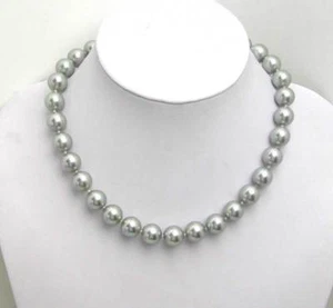 12MM Round Gray Sea Shell Pearl Necklace for Women Chokers 17" Jewelry nec5103 - Picture 1 of 7