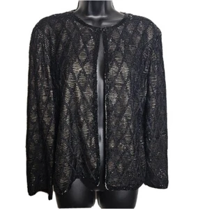 Vintage 1970s Blacktie By Oleg Cassini Beaded Cardigan - Picture 1 of 16