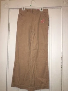 NWT OshKosh Girls Tan Beige Corduroy Pants Sz 12 Embroidered Floral Adj Waist - Picture 1 of 4