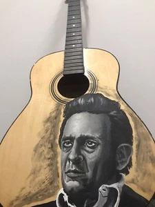 Johnny Cash individuell bemalte Akustikgitarre Wandbild - Bild 1 von 5
