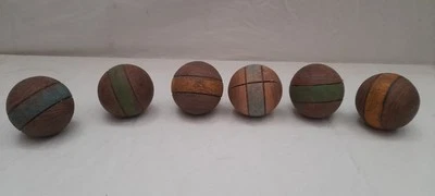 Lot 6 Balle Boule bois jeu de croquet ancien 8 cm - Photo 1/4