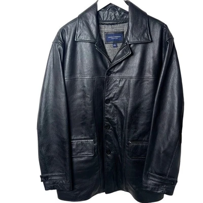 Daniel Cremieux Lamb Leather Black Button Down Long Lined Trench Jacket Large - Image 1 of 4