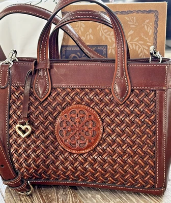 Brighton Ferrara Basketweave Satchel Woven Leather Tote Handbag Medallion - Image 1 of 4