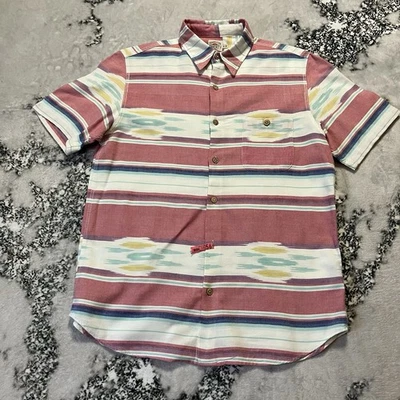 Faherty Shirt Mens Sz S Short Sleeve Coast Red Summer Ikat with coconut button - Image 1 of 4