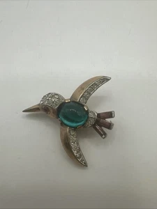 Trifari Jelly Belly Hummingbird Brooch Pin-1940's Vintage Crown Signed Pat Pend - Picture 1 of 6