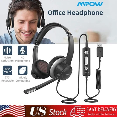 Auriculares USB Mpow de 3,5 mm con micrófono Auriculares intrauditivos con cancelación de ruido para computadora Foto 1 de 4