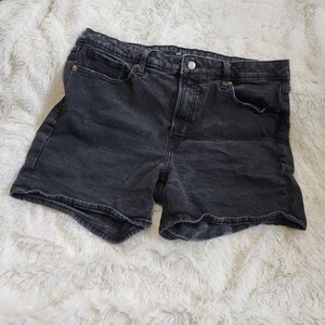 Old Navy OG Straight Style Stretchy High Rise Black Denim Jean Shorts Size 16 - Picture 1 of 7