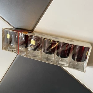 Vintage Luminarc Red Pedestal Glass x6 Boxed Sherry Port Liquor Ruby - Picture 1 of 6